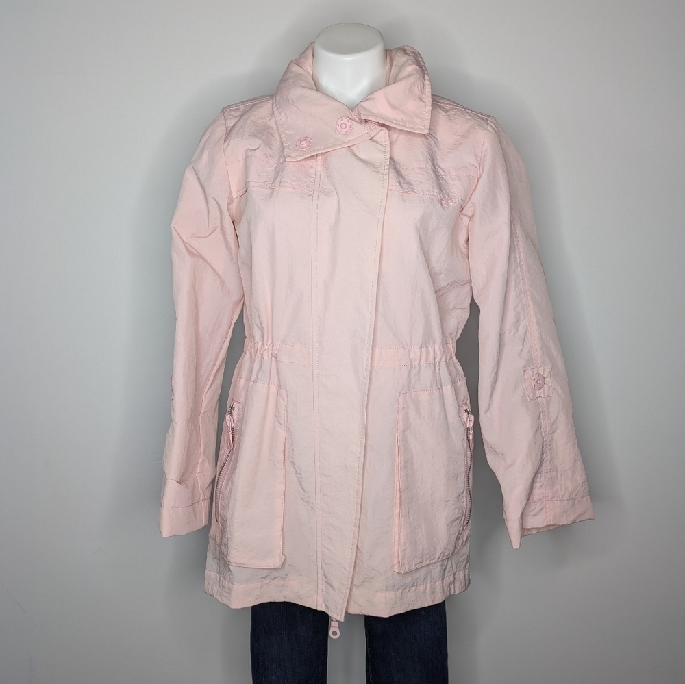 Anorak Pink Mid Length Zip In Hoodie Water Resistant Jacket S